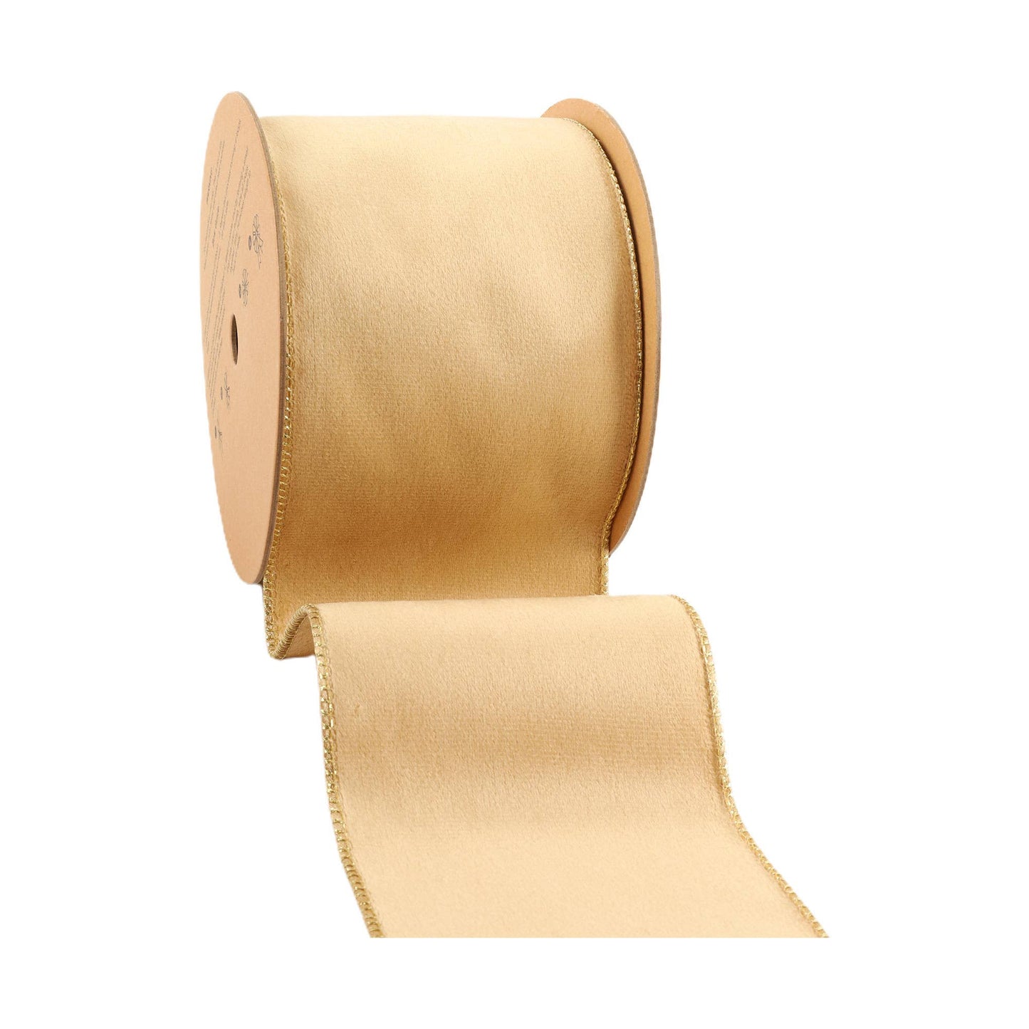 4" Reversible Classic Velvet Wired Ribbon | Tan/Gold | 10 Yard Roll