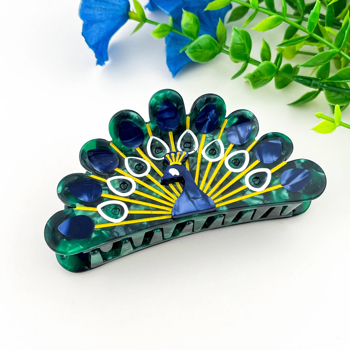 Spread-Wing Peacock Animal Acetate Hair Claw Clip