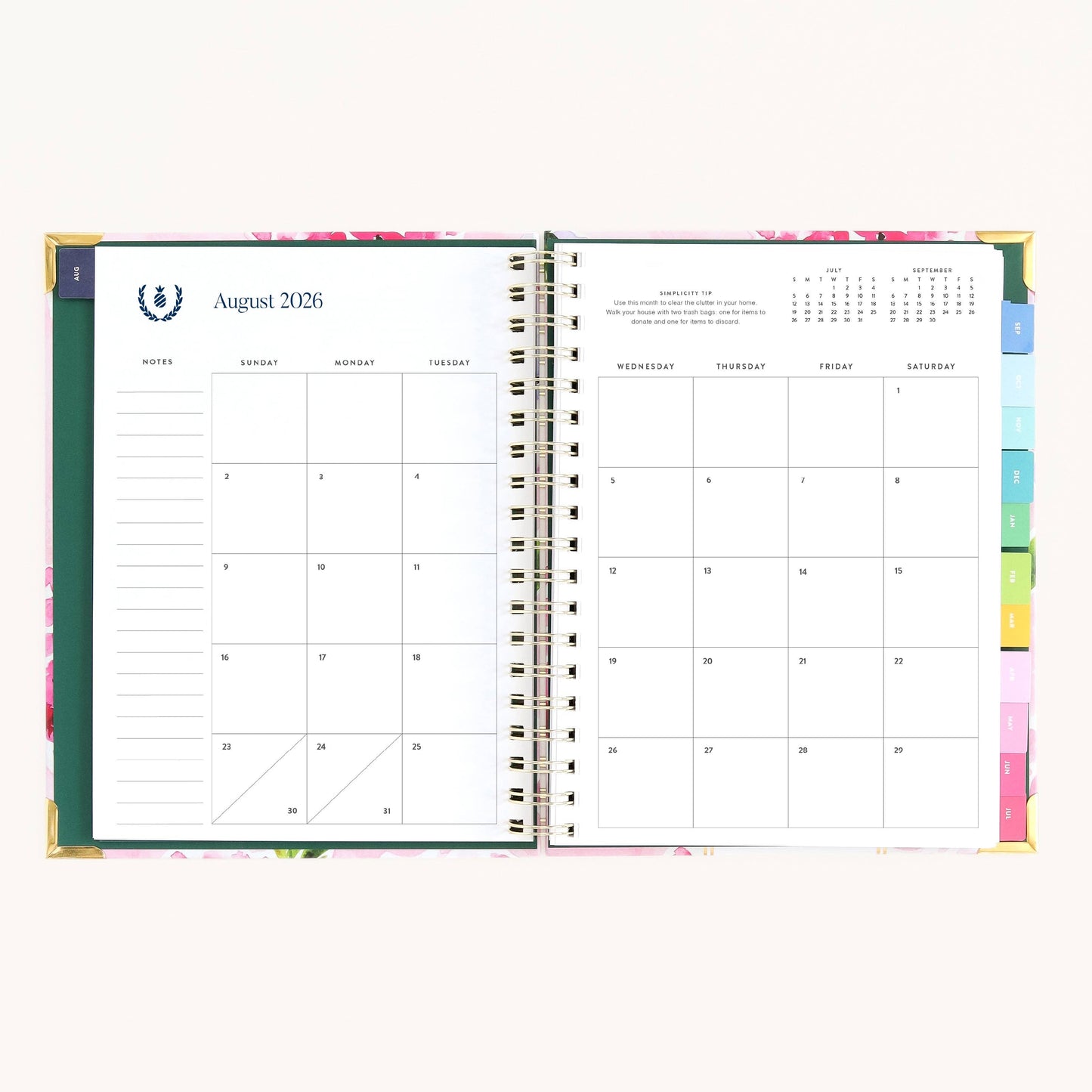 2026-2027 Spiral Weekly Simplified Planner - Blush Hydrangea
