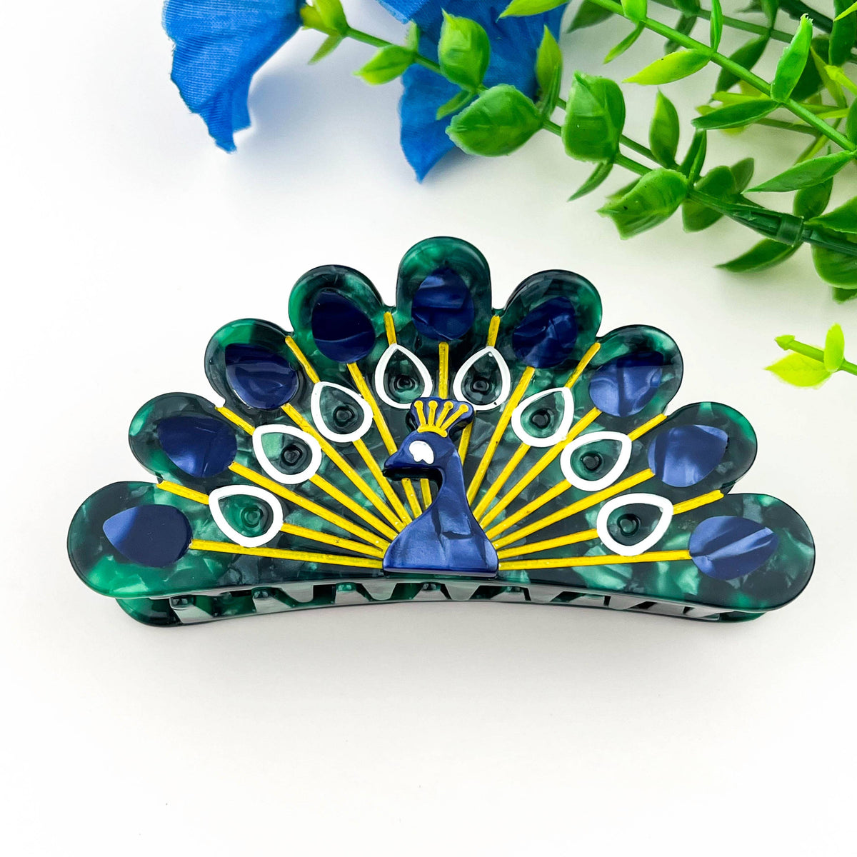 Spread-Wing Peacock Animal Acetate Hair Claw Clip