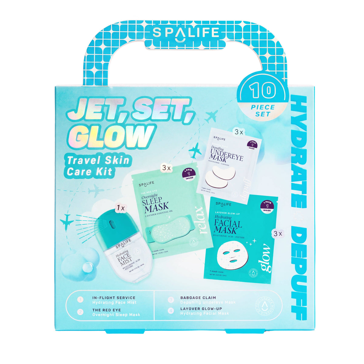 Christmas Holiday Jet, Set, Glow Travel Skincare Kit | 10 Piece Set
