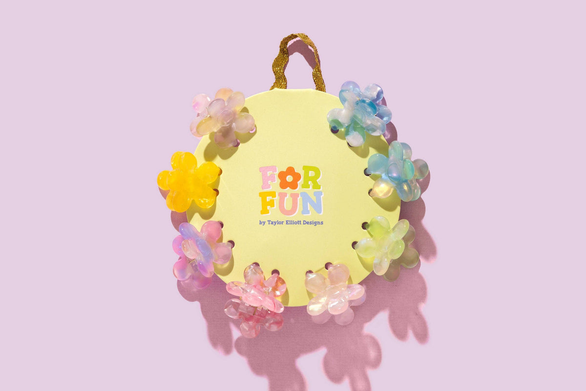 FOR FUN - Claw Hair Clip Set - Mini - Asst Flowers - 8 Pcs