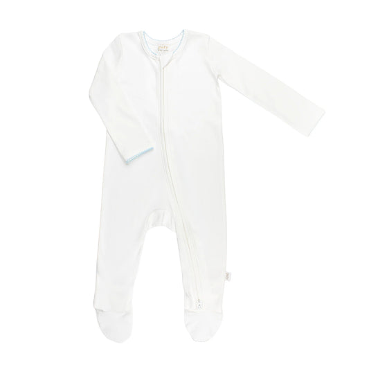 Organic Cotton Blue and White Zipper Footie