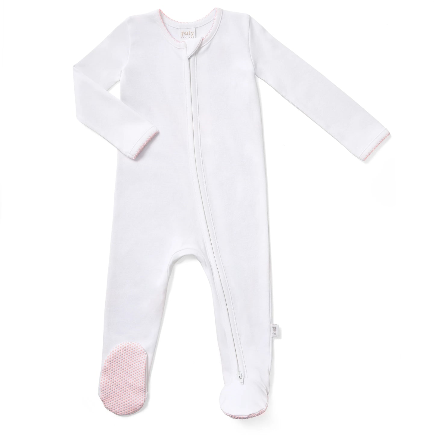 Organic Footie with Pink Trim