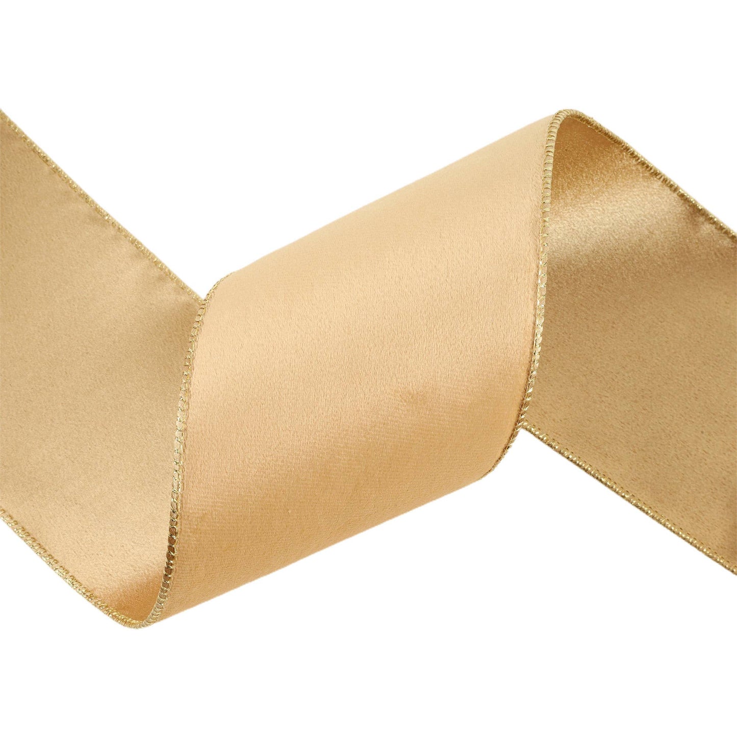 4" Reversible Classic Velvet Wired Ribbon | Tan/Gold | 10 Yard Roll