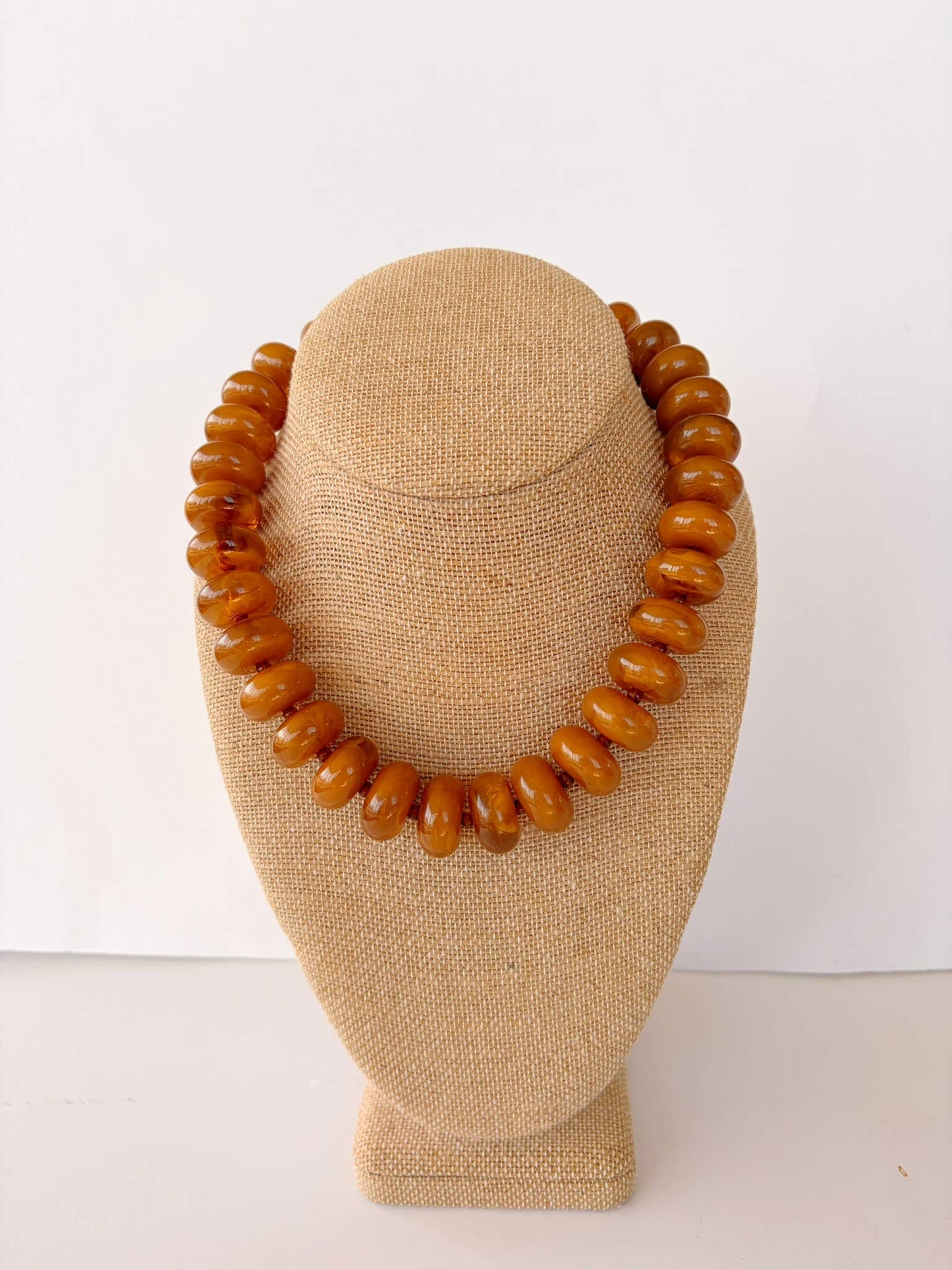 The Rory — Amber Brown Large Rondelle Beaded Necklace 