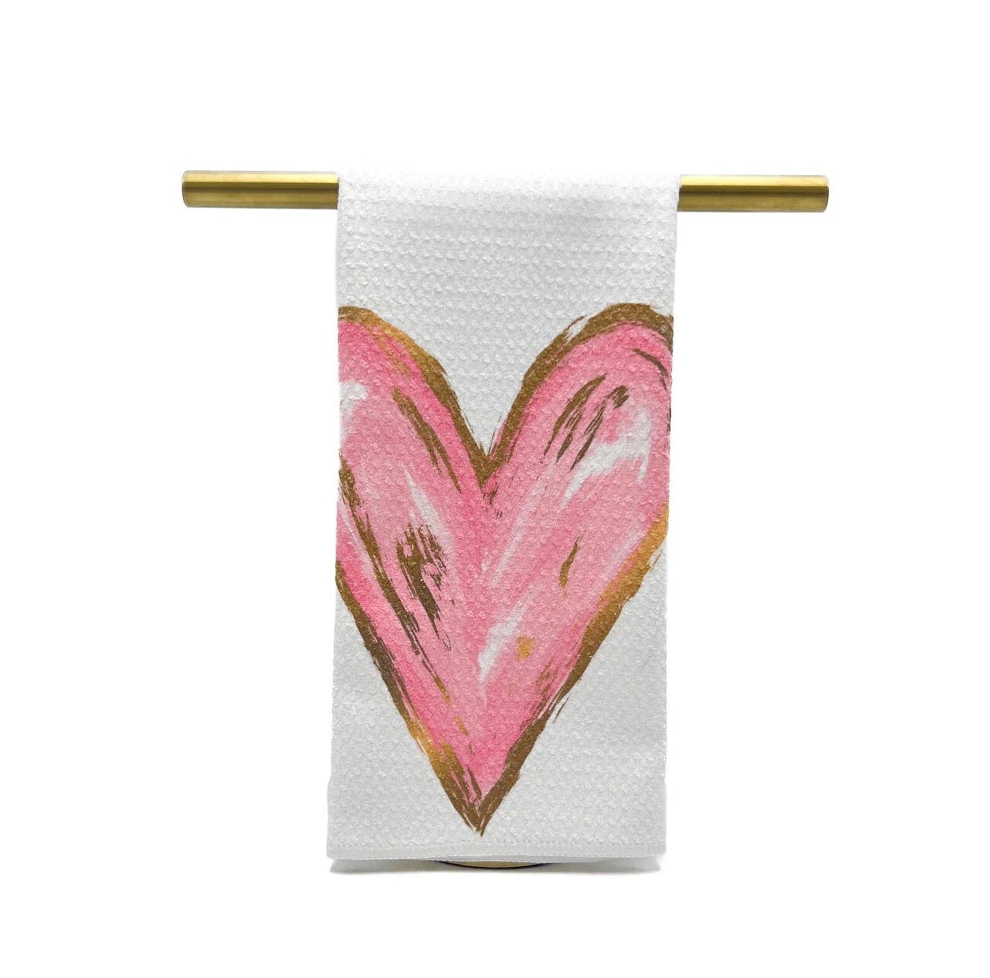 Golden Light Pink Heart Tea Towel - Valentines Hand Towel