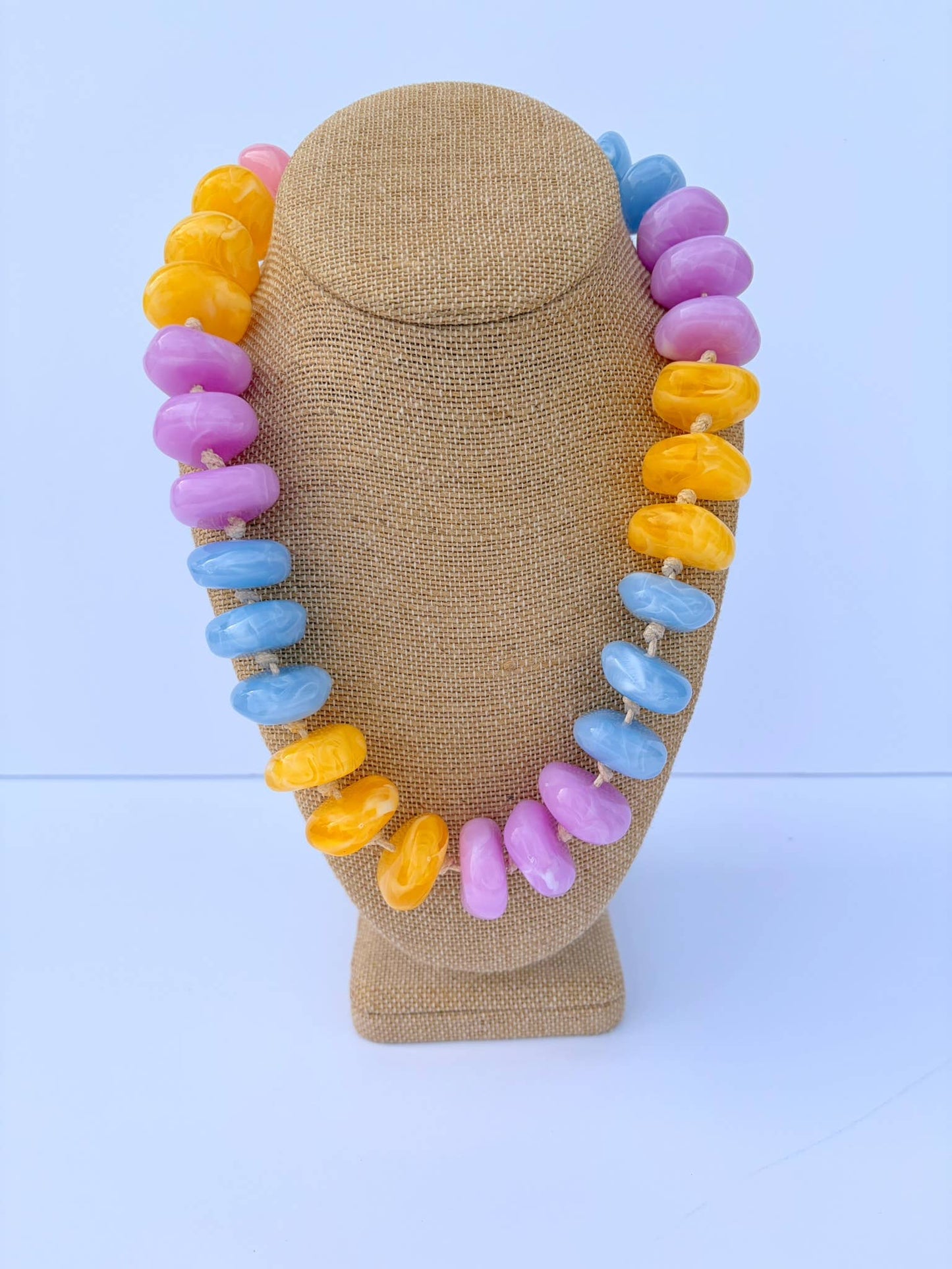 Golden Yellow, Purple & Blue Chunky Beaded Necklace