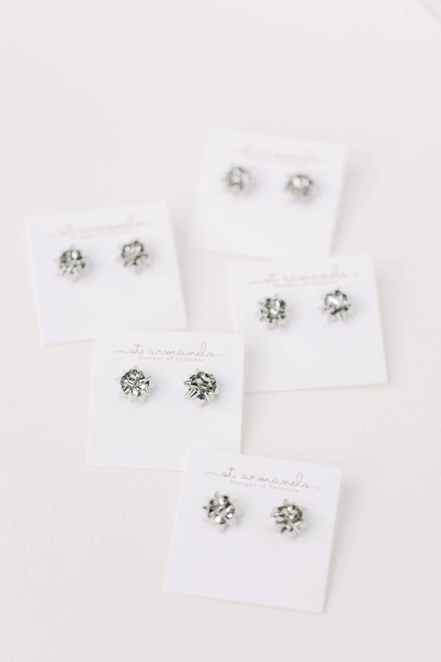 Silver Christmas Present Bow Holiday Earrings
