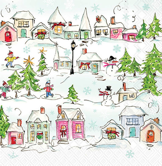 Paper Cocktail Napkins Pk/20 Pink Holiday Village Christmas