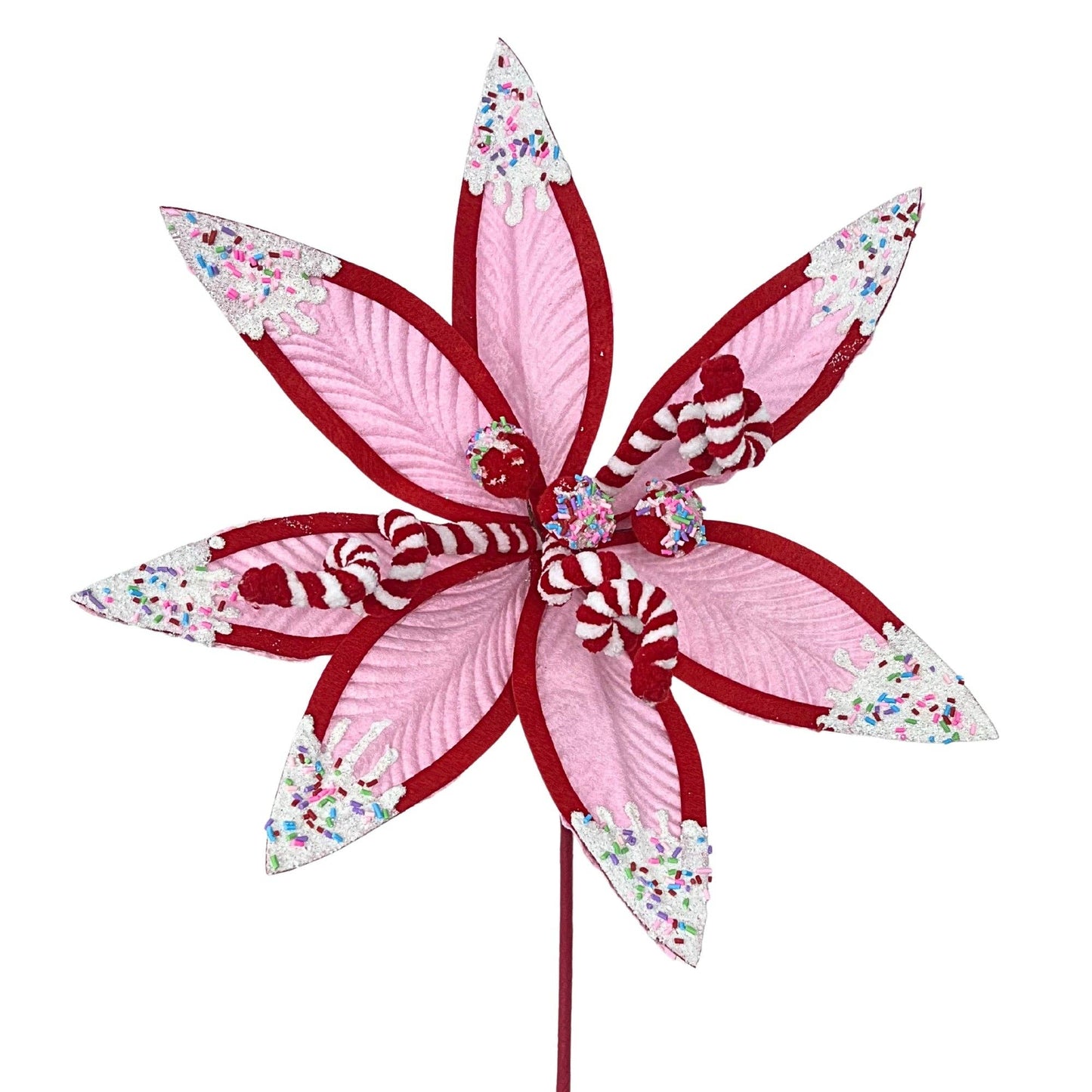 Christmas Confetti Chenille Ball Poinsettia Spray 24"