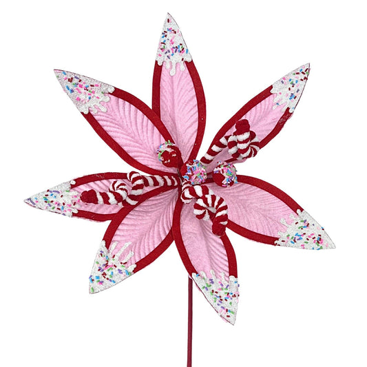 Christmas Confetti Chenille Ball Poinsettia Spray 24"