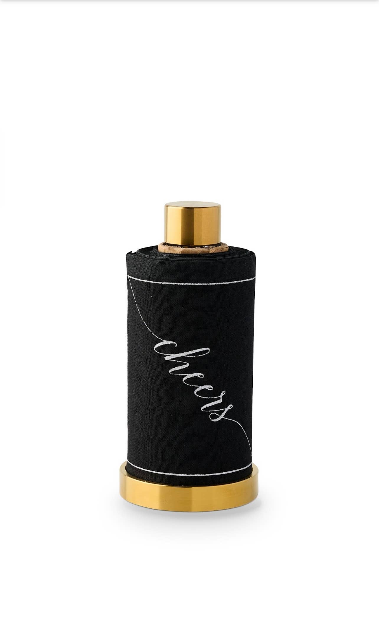 Cotton Cocktail Napkin Roll: Midnight Toast -Silver "Cheers"