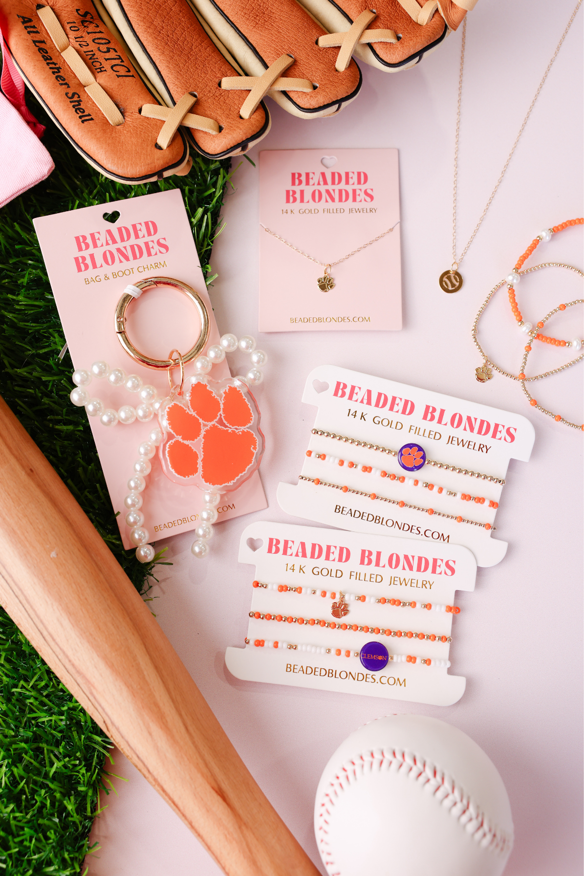 Clemson Logo Charm Bracelet on Gold