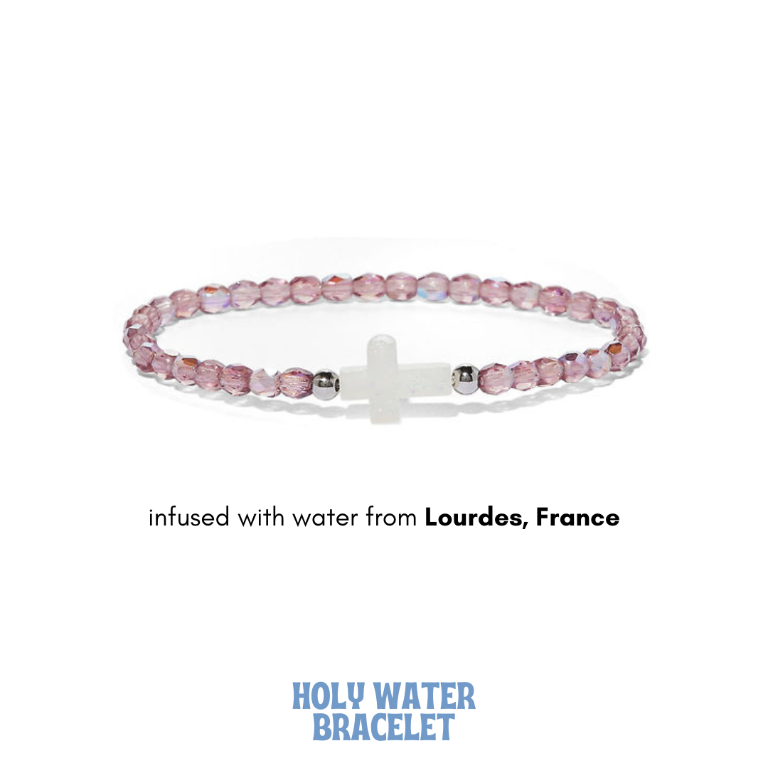 Amethyst Cross Holy Water Beaded Bracelet