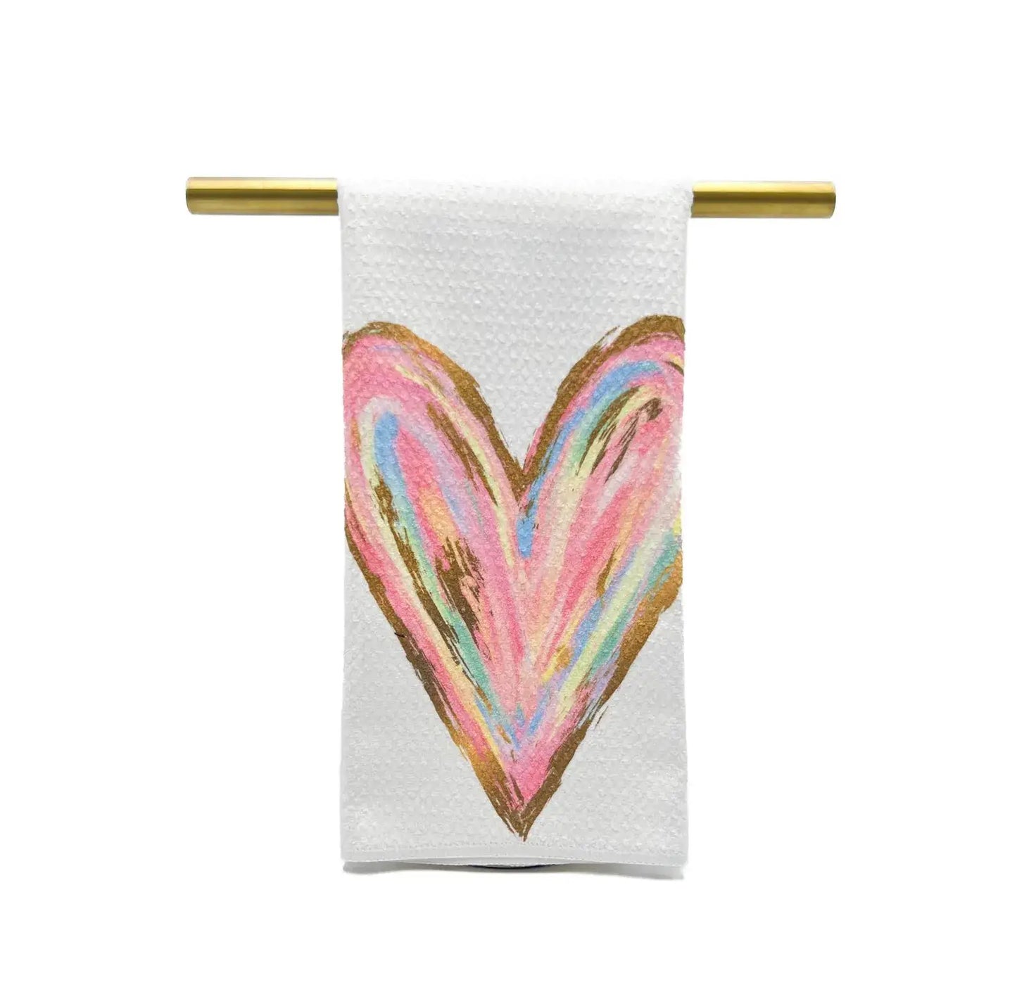 Golden Pastel Colorful Heart Tea Towel - Valentine Towel