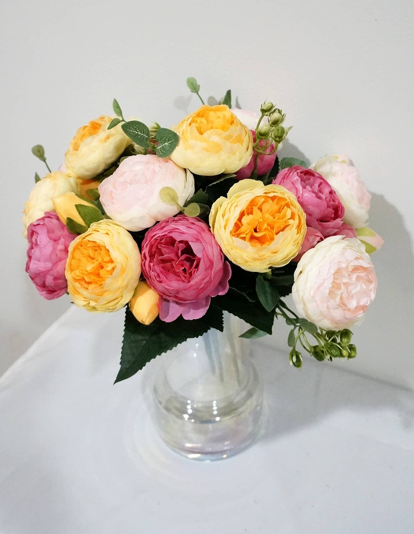 12''T Silk Peony Bunch, Small Floral Bunch, Spring Peonies