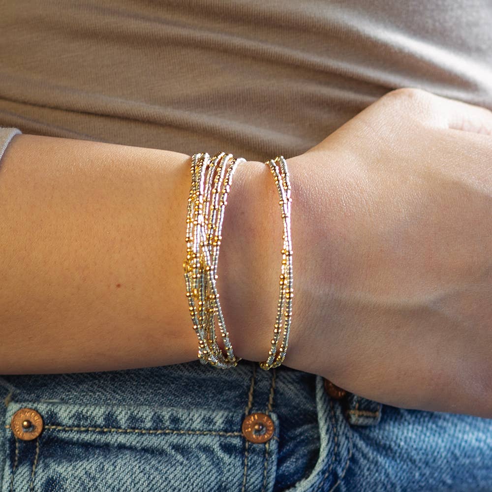 Confetti Beaded Bangle-Silver, Delicate Stacking Bracelets