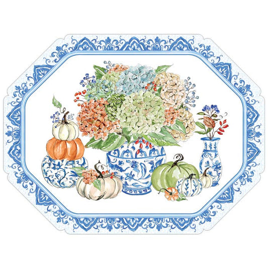 PHydrangeas Chinoiserie Pot Pumpkins Posh Die-Cut Placemat