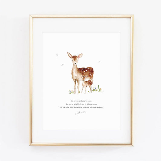 Joshua 1:9 Mama + Baby Deer Scripture Print