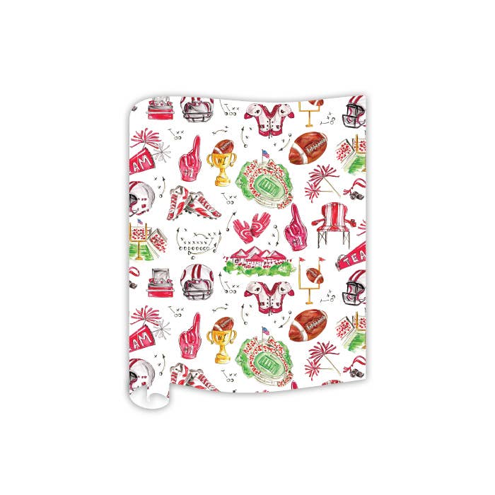 Cardinal Red and Red Football Icons Pattern Table Runner