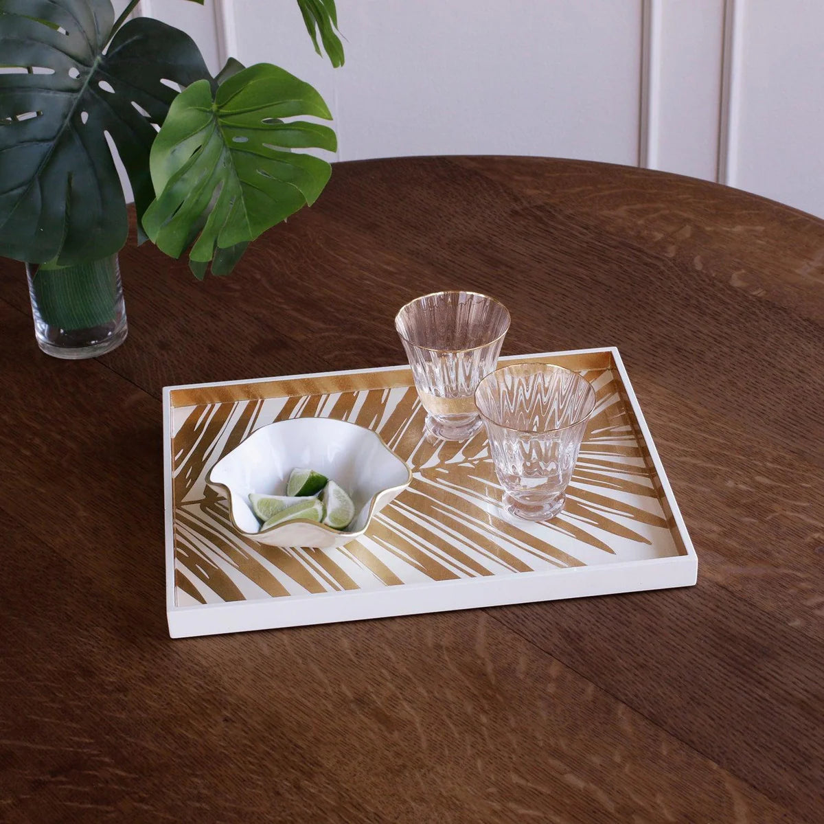 Small White and Gold Lacquered Palm Tray