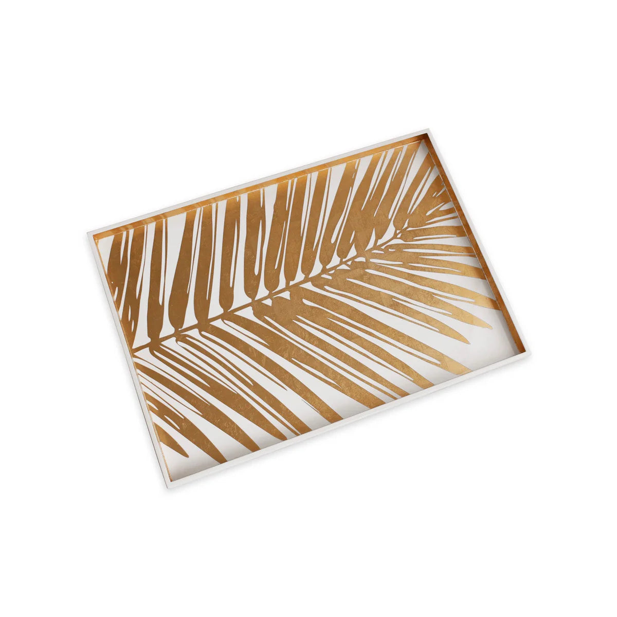 Small White and Gold Lacquered Palm Tray