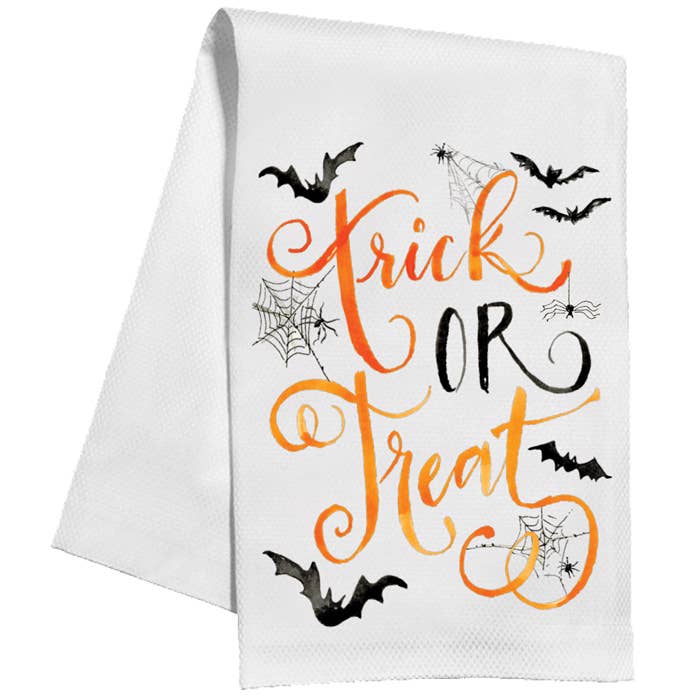 Trick Or Treat w/ Black Bats & Spider Webs Kitchen Towel