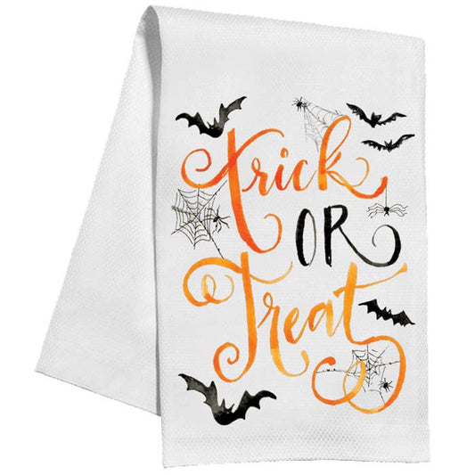 Trick Or Treat w/ Black Bats & Spider Webs Kitchen Towel
