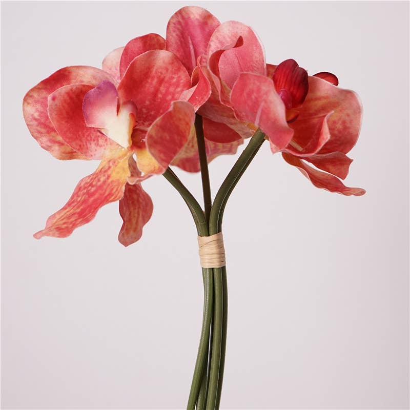 10''T Faux Real Touch Vanda Orchid Flower Bunch, 5 Stems
