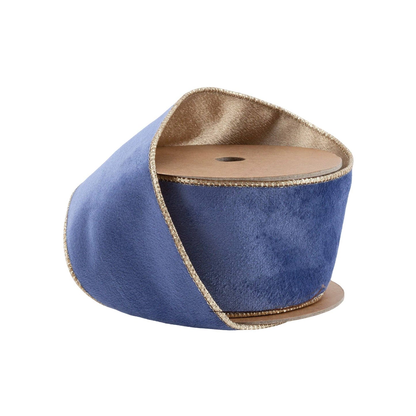 2 1/2" Reversible Classic Velvet Wired Ribbon French Blue/Gold 10yd
