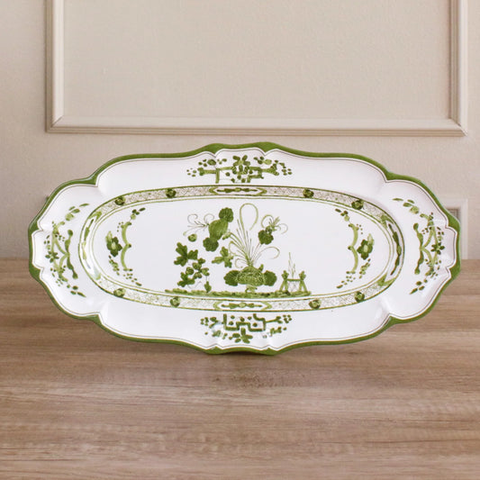 VIDA Faenza Long Oval Tray | Green and White