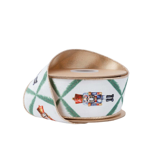 Reversible Velvet Nutcracker & Pine Wired Ribbon 10yd