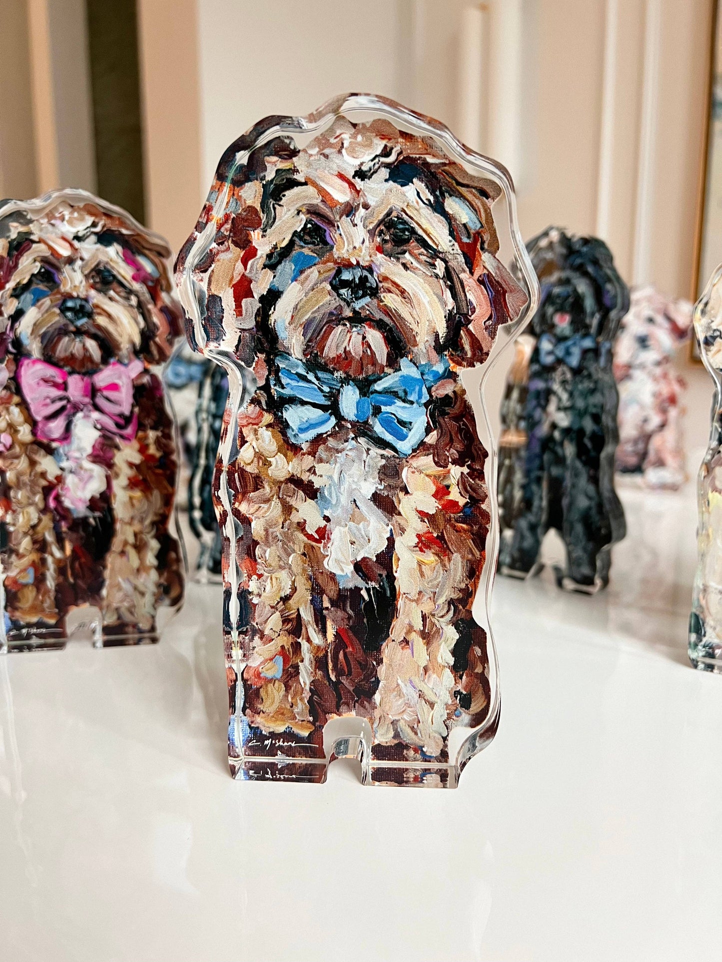 Cavapoo Red With Blue Bow Acrylic Shelfie