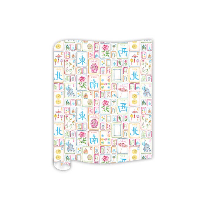 Colorful Mahjong Tiles with Flowers and BirdsTable Runner