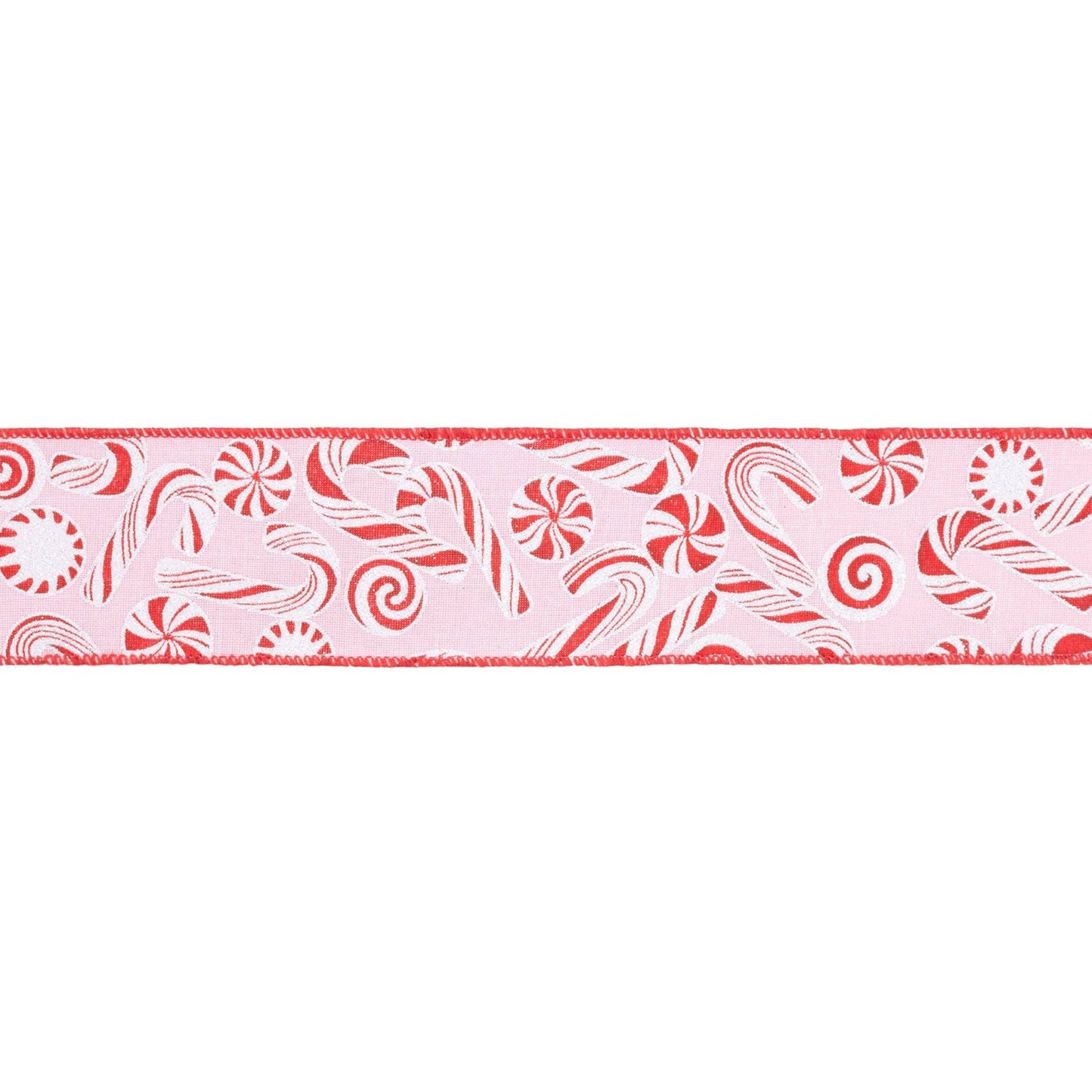 Wired Ribbon Peppermint Candies on Pink 10 Yard Roll