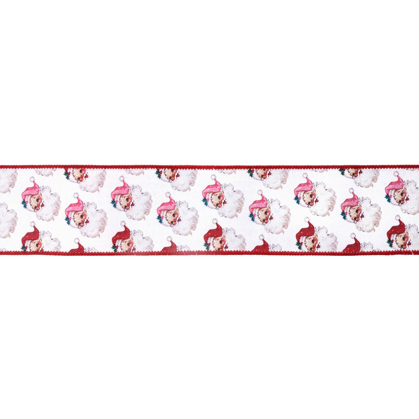Reversible Dupioni Santa Face Wired Ribbon 10yd