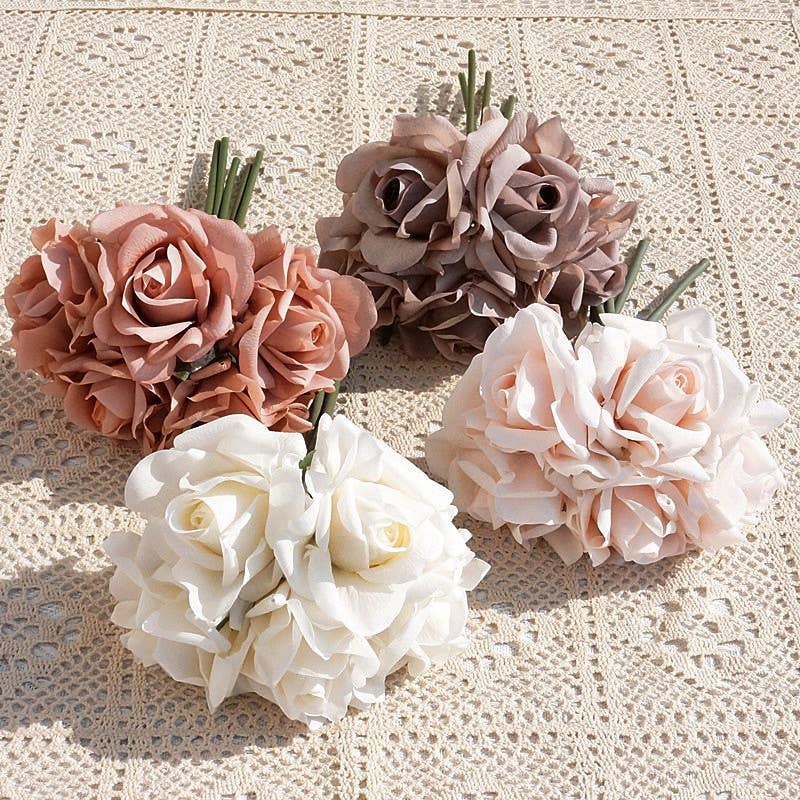 10''T Real Touch Rose Bouquet, Blooming Spring Rose, 5 Stems