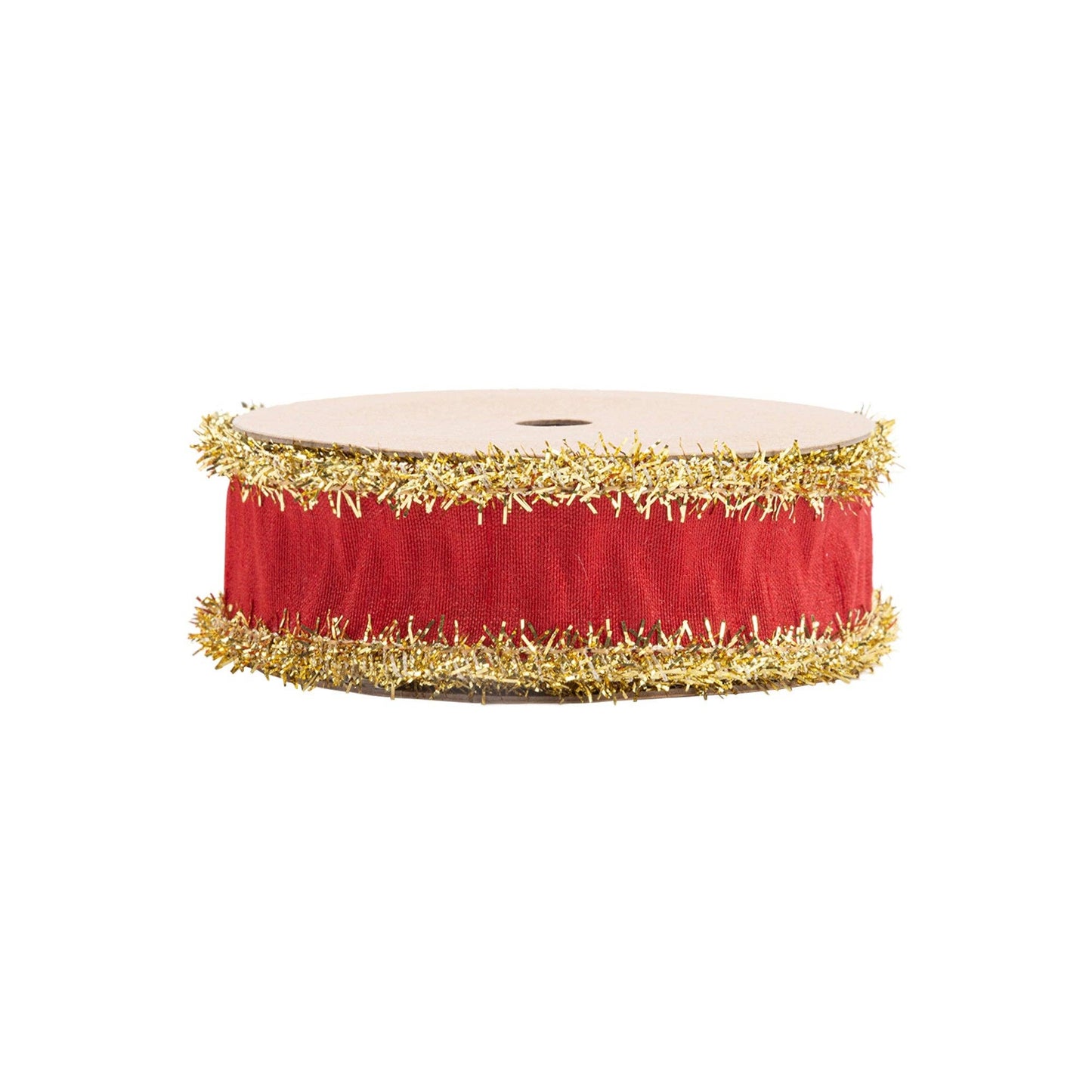 Wired Dupioni Ribbon Red with Gold Tinsel Edging 10yd
