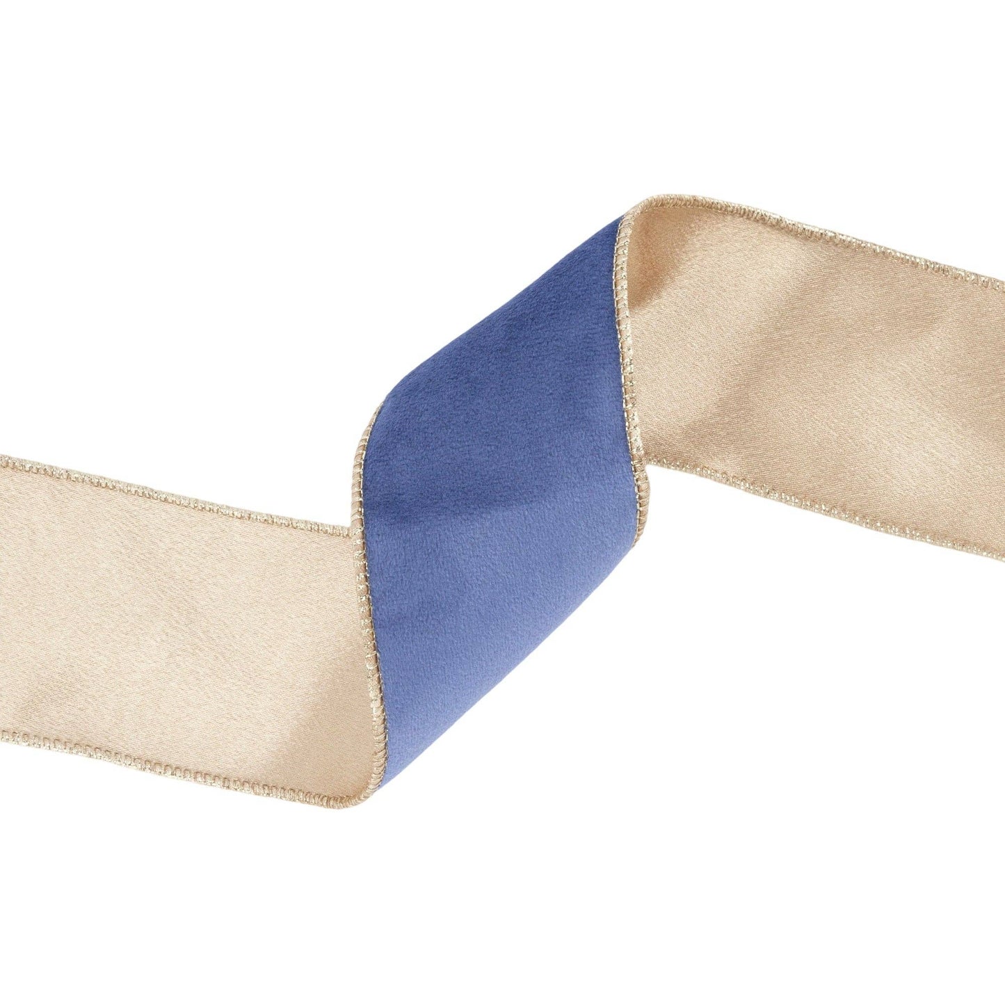 2 1/2" Reversible Classic Velvet Wired Ribbon French Blue/Gold 10yd