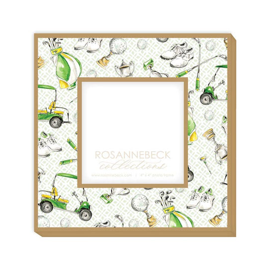 Handpainted Golf Icons Pattern Frame 4x4 Gold