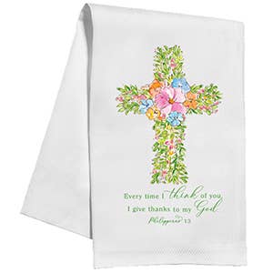 Friendship Spring Floral Cross with Scripture Kitchen Towel