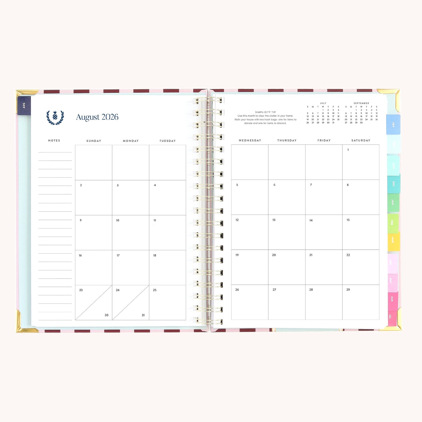 2026-2027 Spiral Weekly Simplified Planner - Berry Stripe