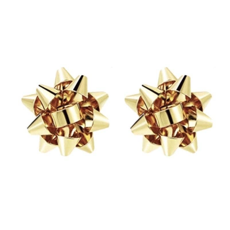 Gold Christmas Present Bow Holiday Earrings