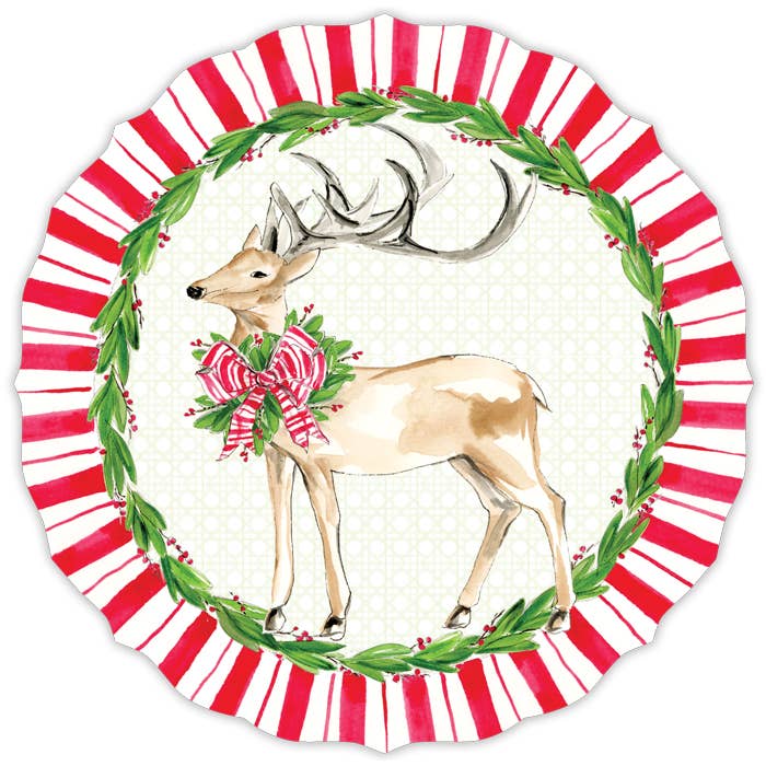 Deer Red Bow Red Striped Bow Border Posh Die-Cut Placemat
