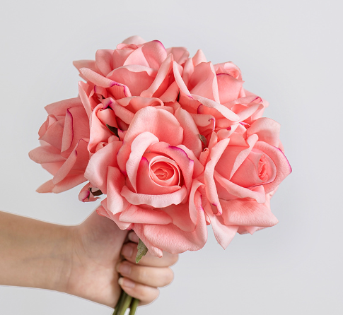 10''T Real Touch Rose Bouquet, Blooming Spring Rose, 5 Stems