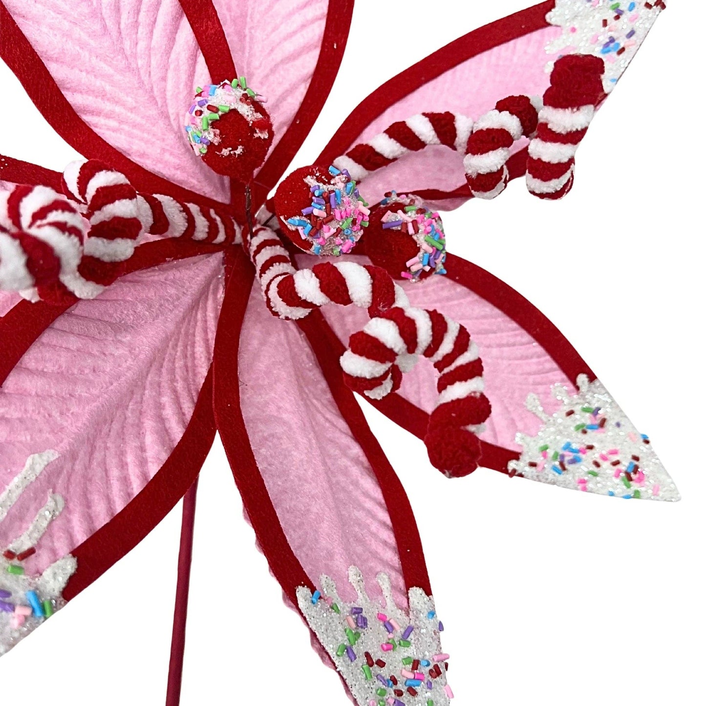 Christmas Confetti Chenille Ball Poinsettia Spray 24"