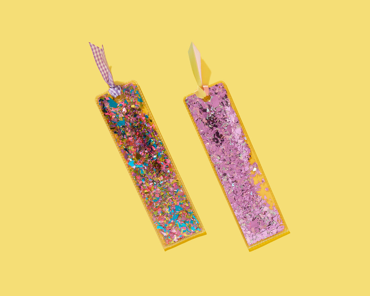 Bookmark - Happy Confetti + Purple Gingham Ribbon