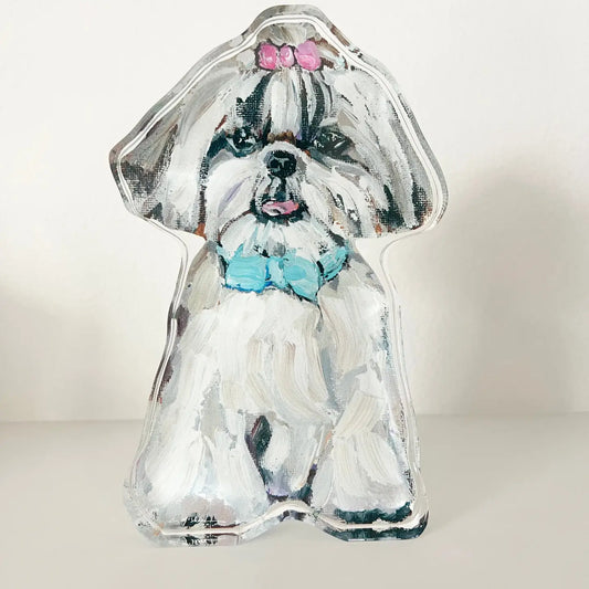 Shih Tzu Pink Hair Bow Large Acrylic Block
