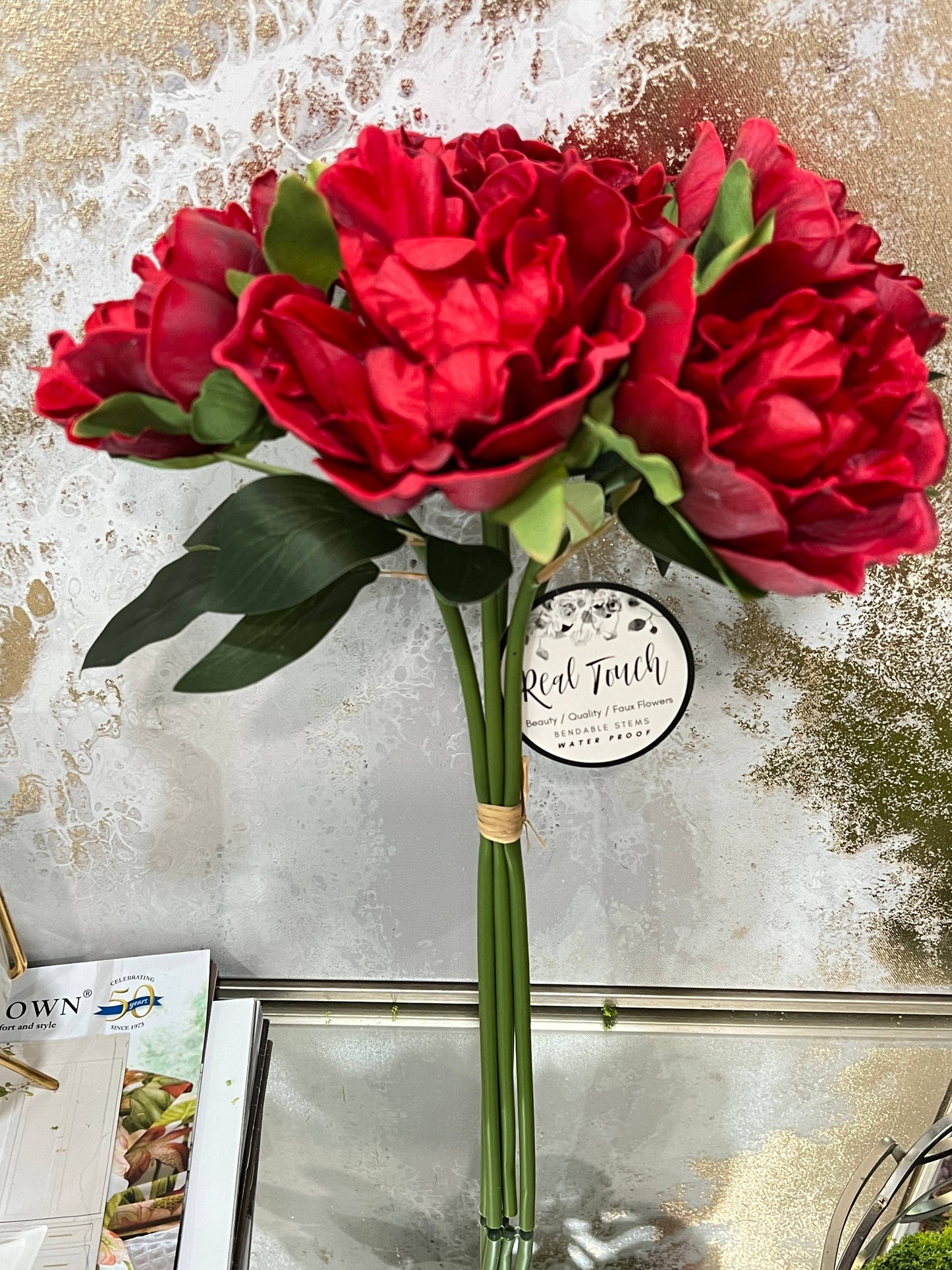 16"-5-stem Bundled-Real Touch Peony Blossom
